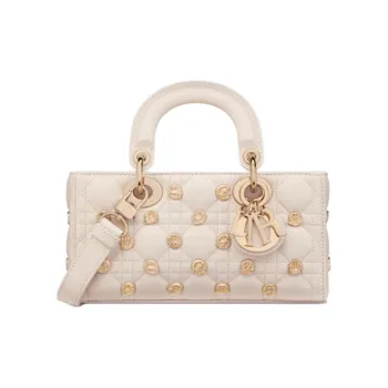 DIOR Lady D-JOY Lambskin Shoulder Bag Crossbody Bag Handbag Small Size Women's Ash Ivory