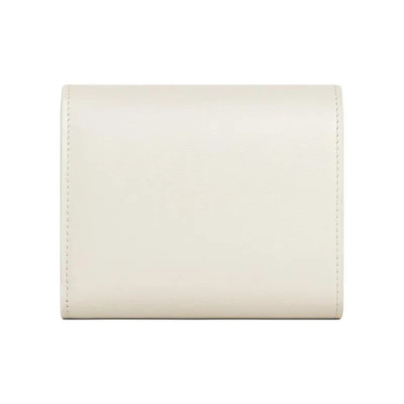 CELINE Triomphe Shiny Calfskin Wallet Small Size Women's White Cotton-2