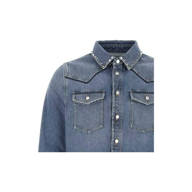 Valentino Stud Detailed Long Sleeved Denim Shirt-4