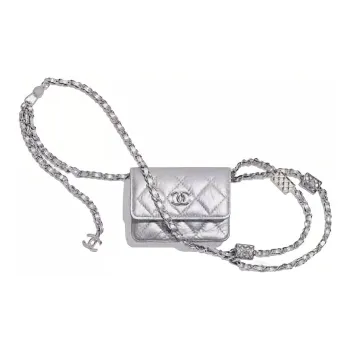 CHANEL Cow Leather Coin Purse, Crossbody Fanny Pack Women's Silver