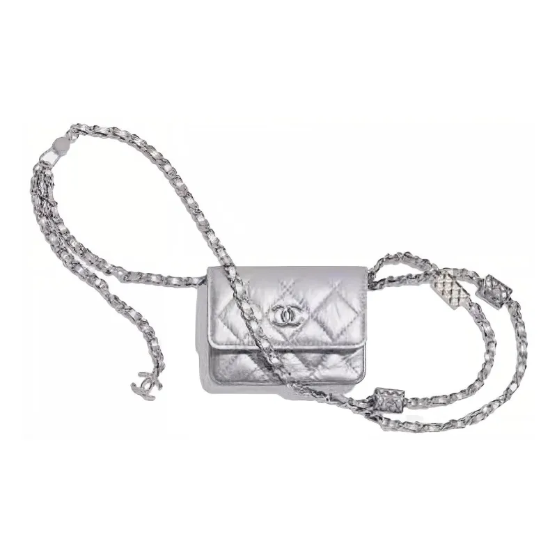 CHANEL Cow Leather Coin Purse, Crossbody Fanny Pack Women's Silver-0