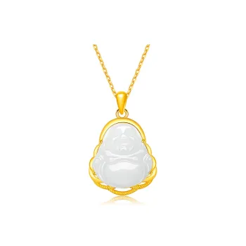 CHINA GOLD Pendant Includes Gold Plated S925 Sterling Silver Chain Pale Greenish White Jade Women's