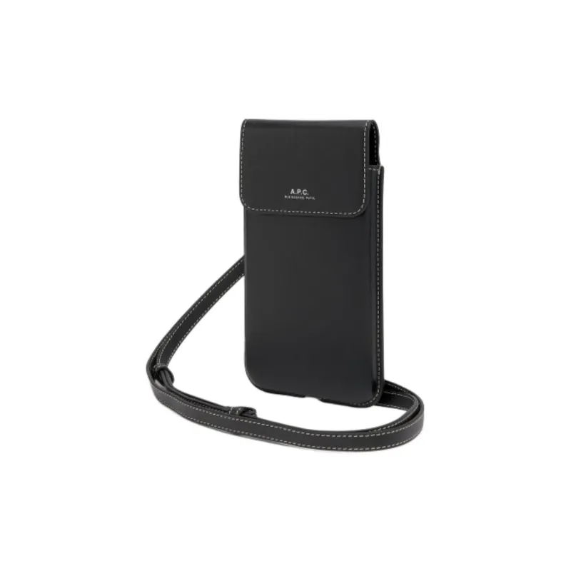 A.P.C Vegetable Tanned Leather Phone Case And Cell Phone Pouch Men's Black-2