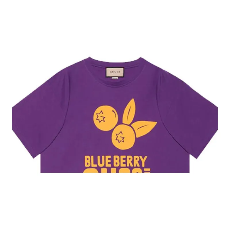 GUCCI Logo Print Crew Neck Pullover Short Sleeved T Shirt Men's Purple-4