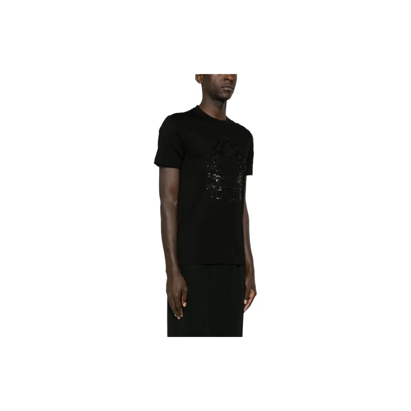 VERSACE Cartouche embellished Cotton T shirt-3