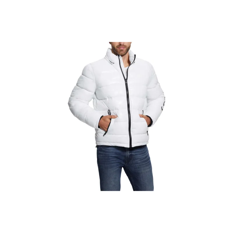 GUESS Shiny Hooded Puffer Jacket Jackets Coats Men's White-1