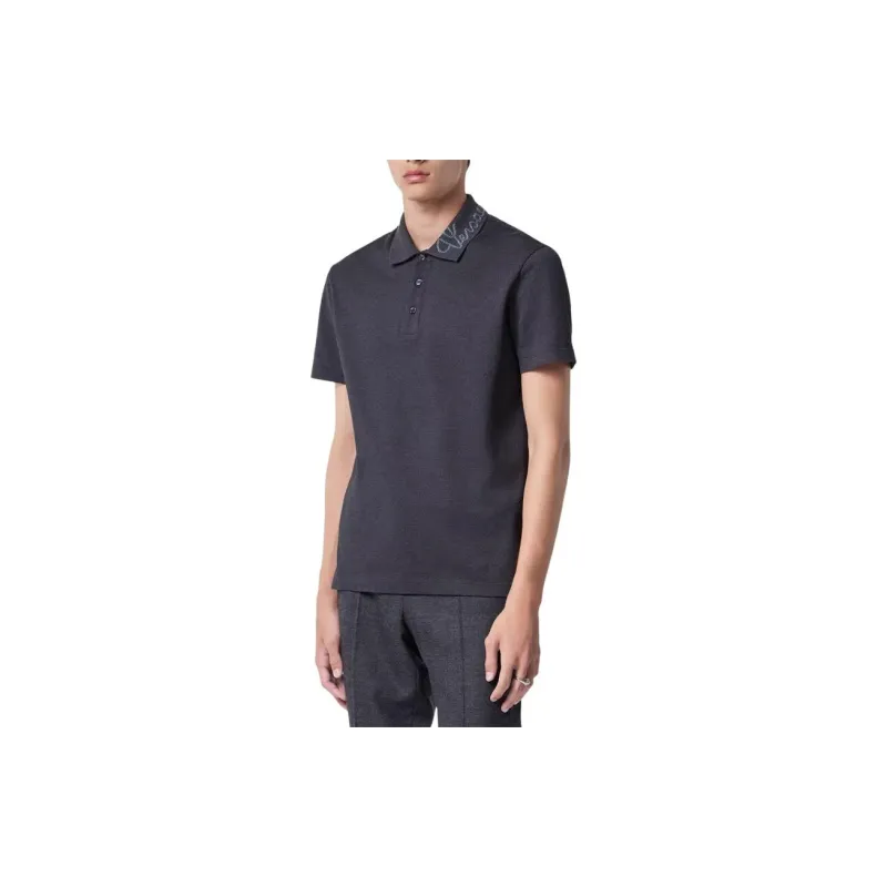 VERSACE Logo embroidered Cotton Polo Shirt-3