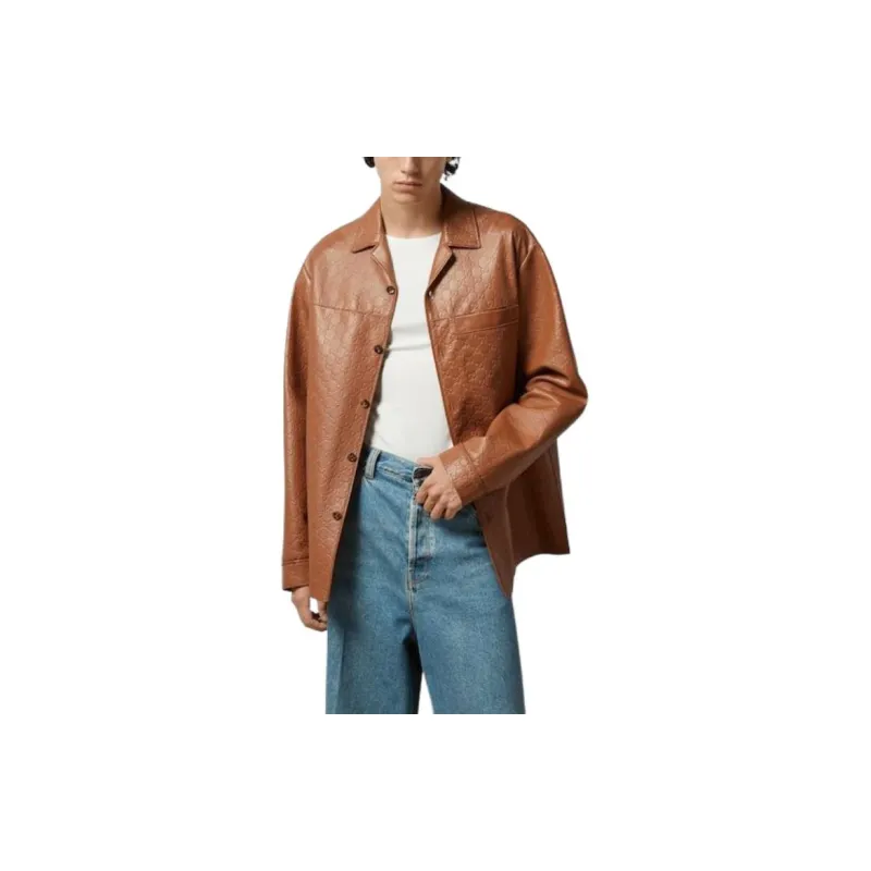 GUCCI Gg Supreme Leather Shirt Jacket-2