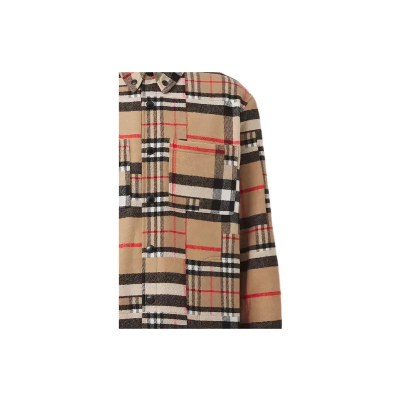 Burberry Check Pattern Patchwork Wool Oversized Overshirt-5