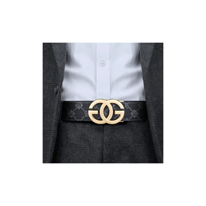 WilliamPOLO PVC Leather Belts Men's Gold 3.5cm Width-3