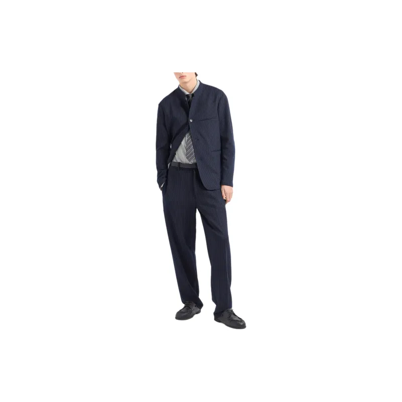 EMPORIO ARMANI Pinstriped Viscose blend Jersey Jacket With Guru Collar-1