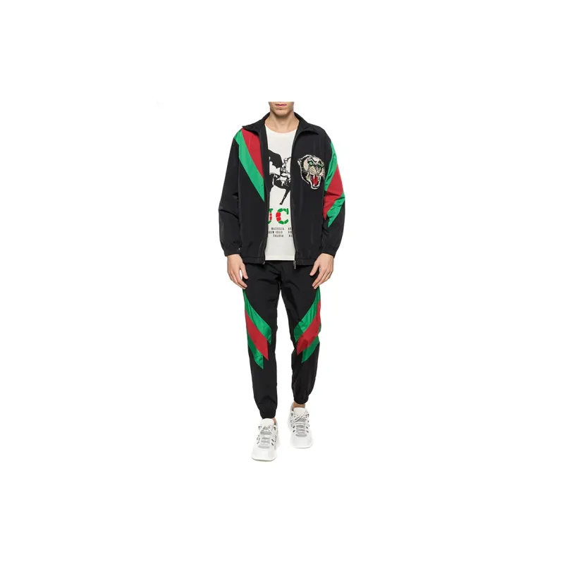 GUCCI Embroidered Contrast Stripe Logo Track Jacket-1