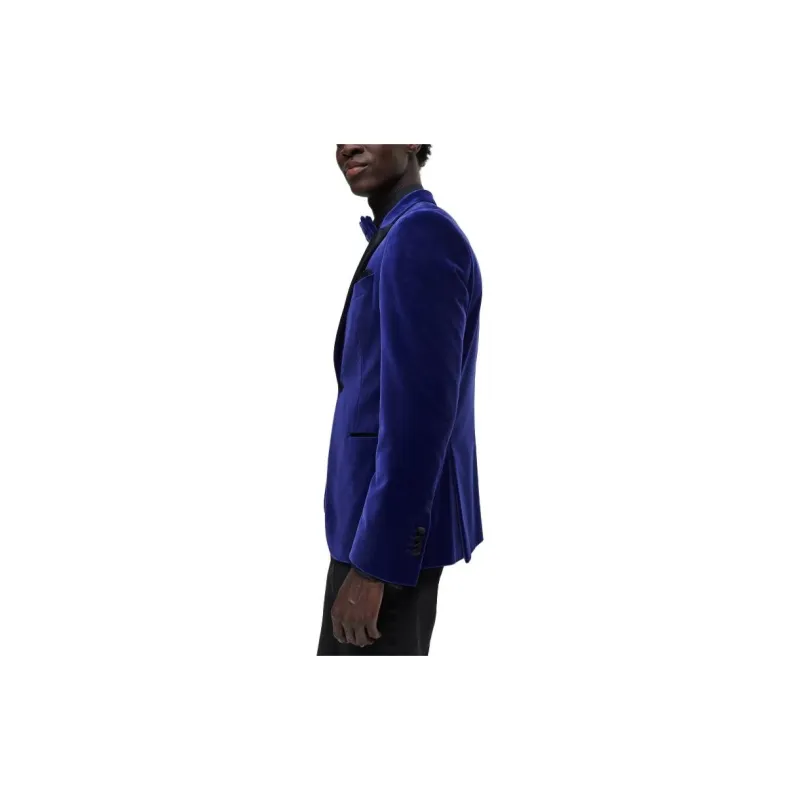 HUGO BOSS Slim-Fit Tuxedo Jacket In Pure-Cotton Velvet Jackets Coats Men's Dark Blue-3