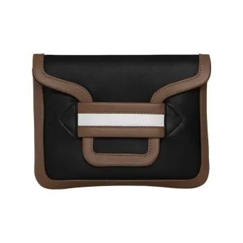 PIERRE HARDY Lambskin Patch Calfskin Clutches Shoulder Bag Crossbody Bag Women's Black With Tobacco Accents