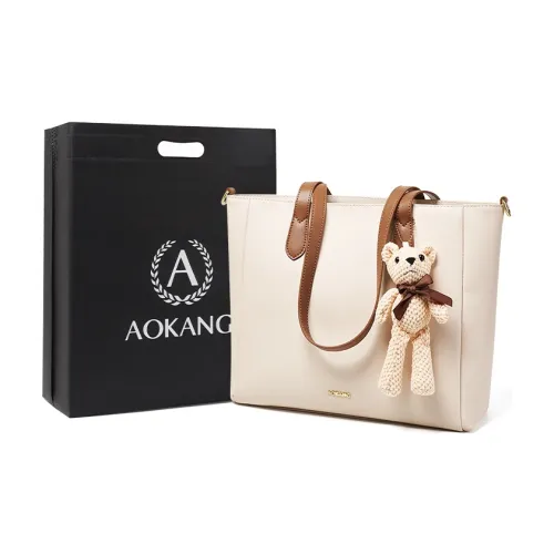 AOKANG Cow Leather With Synthetic Leather Tote Bag, Shoulder Bag, Handbag, Commuter Bag Large Size Women's Ecru