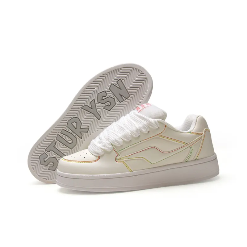STUR YSN Wear resistant And Lightweight Low Top Skateboard Shoes Unisex White Rainbow-6