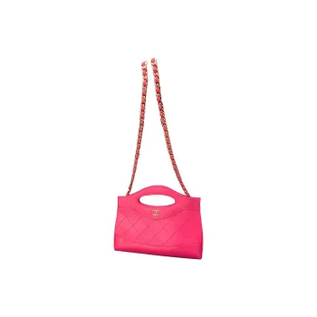 CHANEL Shiny Cow Leather Handbag Shoulder Bag Crossbody Bag Nano Women's Hot Pink Hot Girl Pink