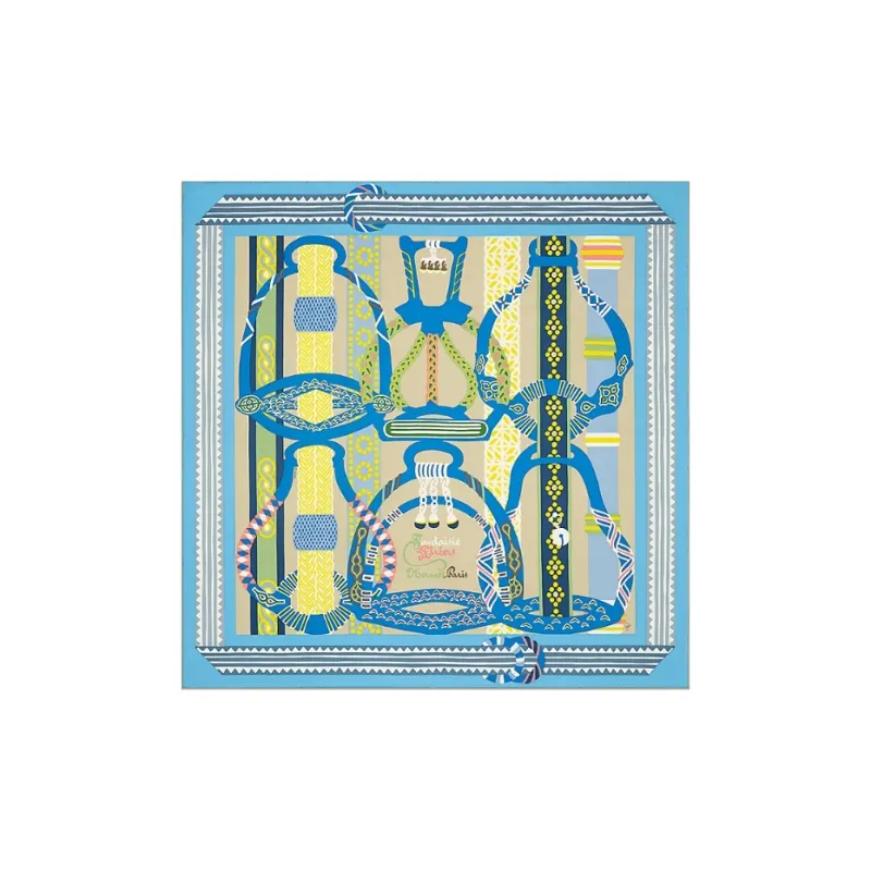 HERMES Fantaisie D'Etriers Silk Scarves Women's Blue-0