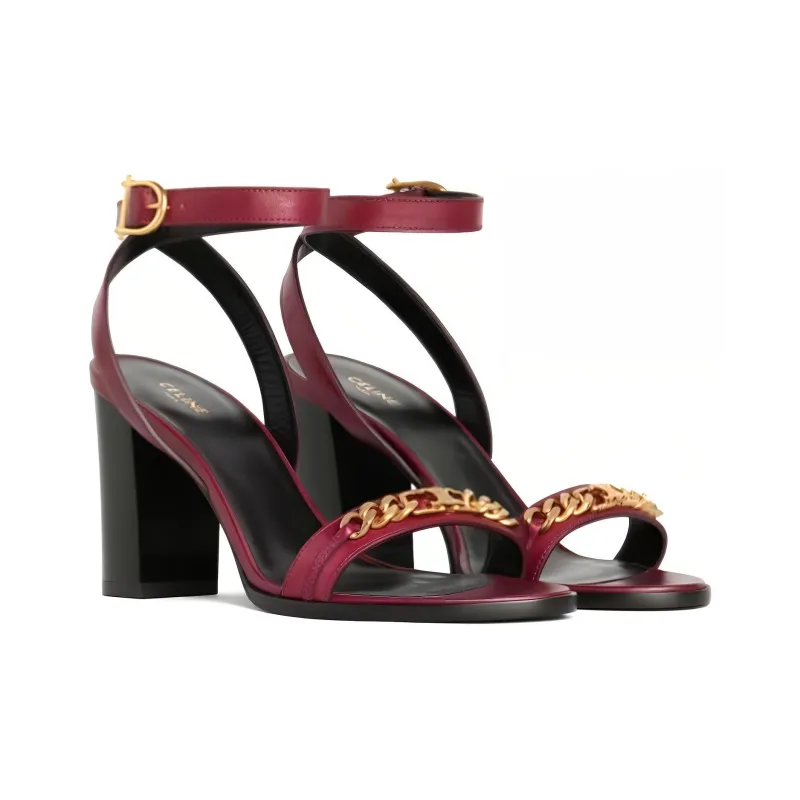 CELINE Triomphe Strap Sandals Women's Black Red-2