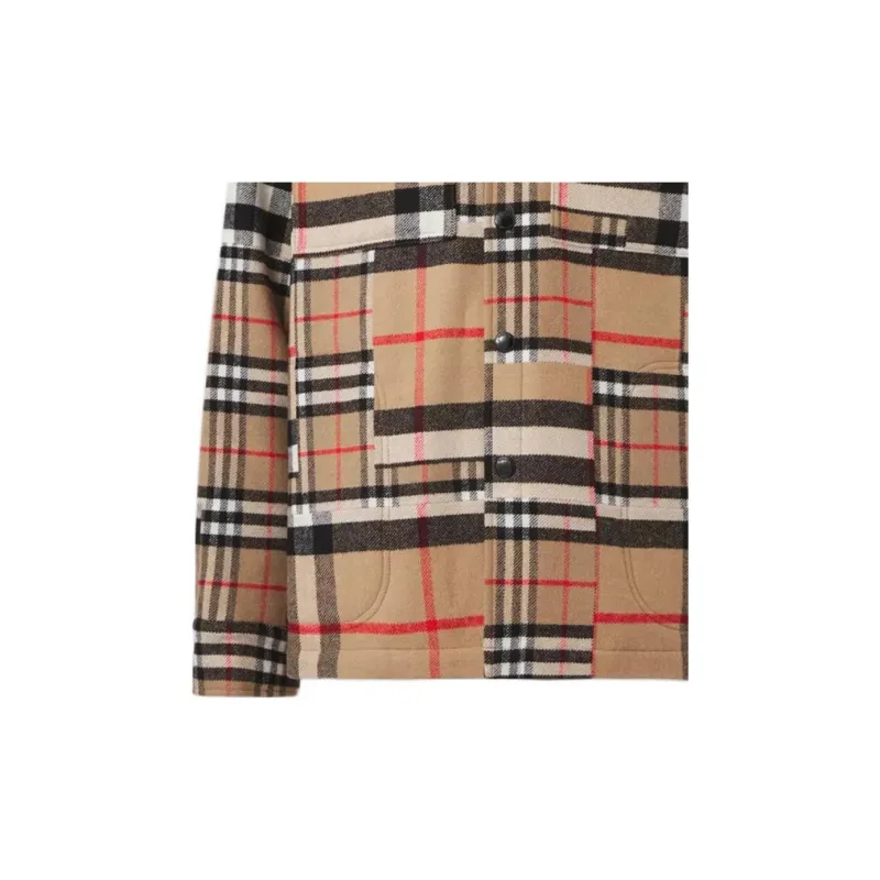 Burberry Check Pattern Patchwork Wool Oversized Overshirt-4