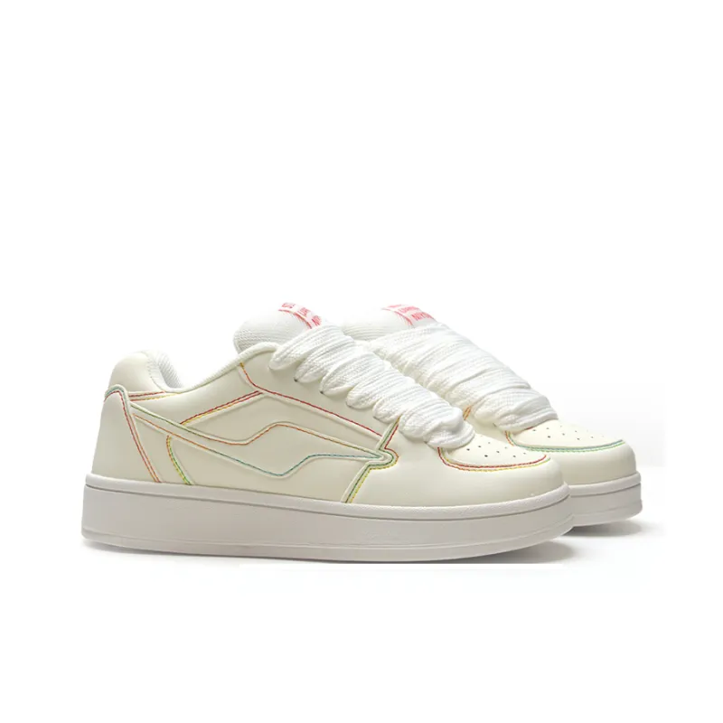 STUR YSN Wear resistant And Lightweight Low Top Skateboard Shoes Unisex White Rainbow-2