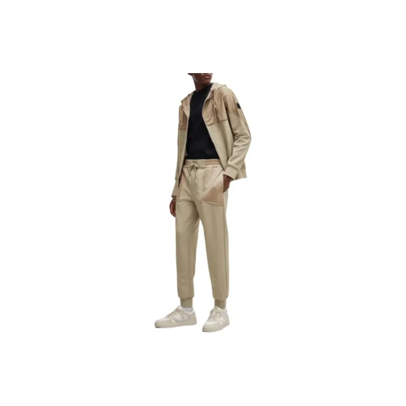 HUGO BOSS Regular-Fit Zip-Up Hoodie In Mixed Materials Jackets Coats Men's Light Brown-4