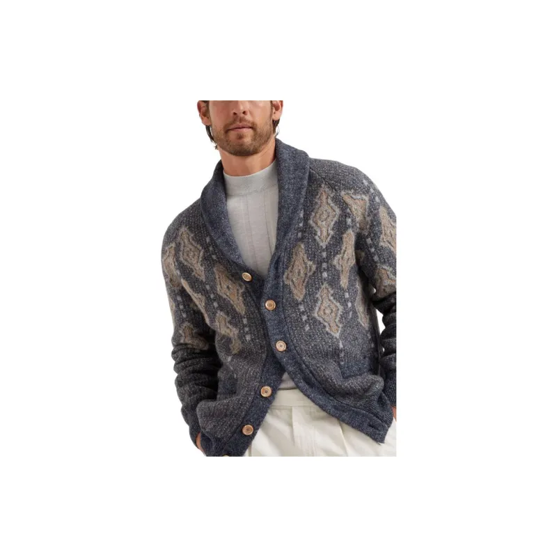 Brunello Cucinelli Geometric Jacquard Buttoned Cardigan-3
