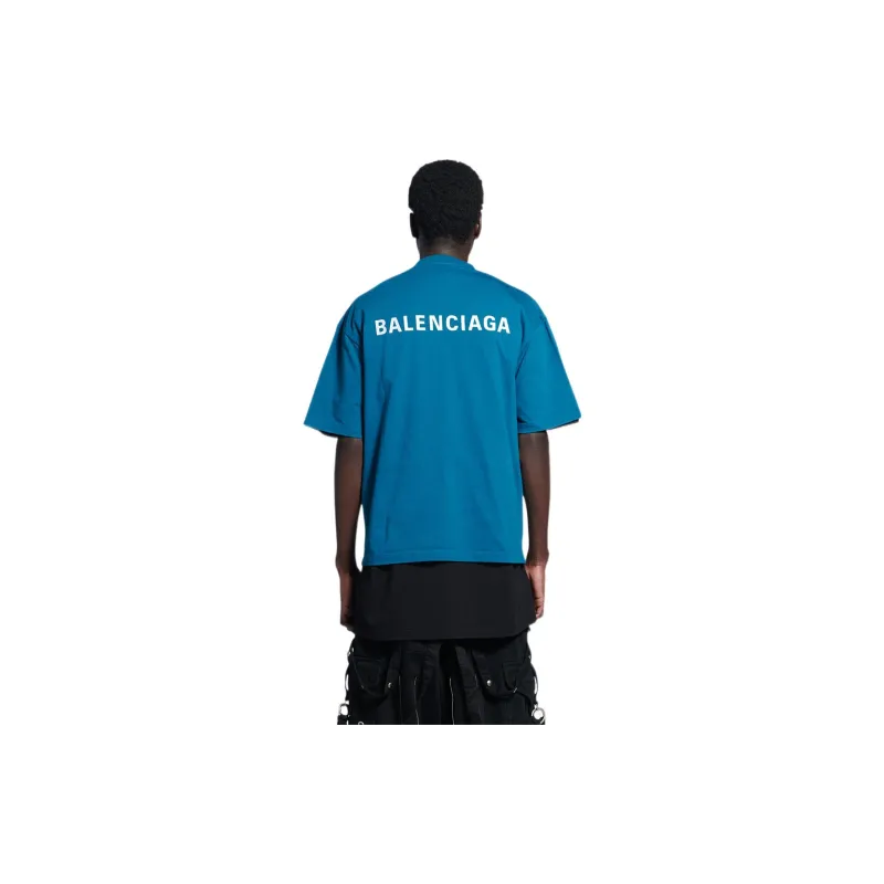 Balenciaga T Shirt, Loose Fit Men's Azure Blue-4