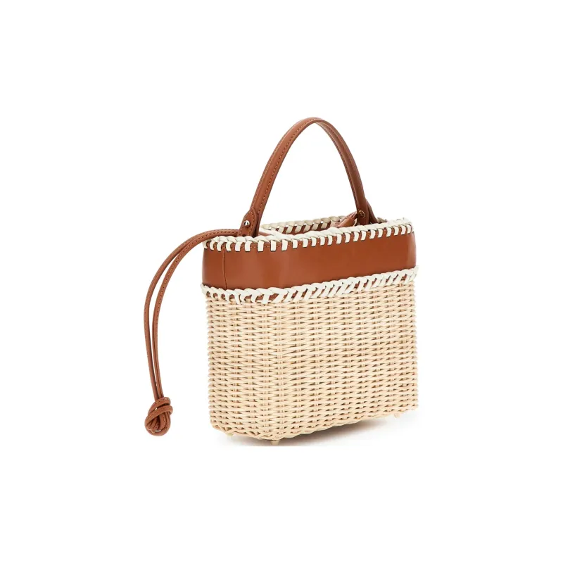 GUESS Straw Woven With Artificial Leather Bucket Bags Handbags Women's Beige & Brown-1