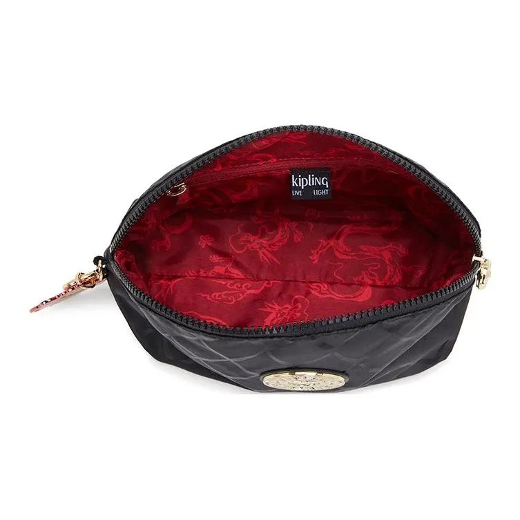 Kipling Polyester Clutch Makeup Bag Small Size Women's Black Dragon Scale Jacquard-3