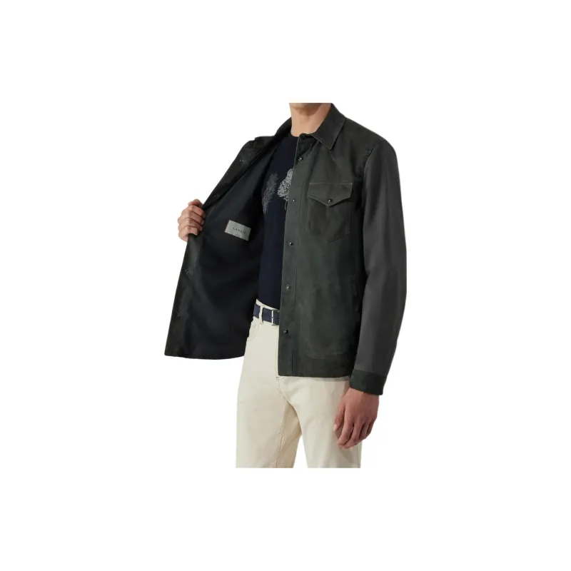 CANALI SS24 Leather Jacket Men's Gray Green-4