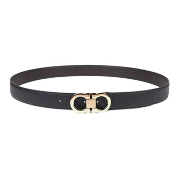 FERRAGAMO Logo Stamp Pin Buckle Cow Leather Leather Belts Men's Black Width 4.5cm