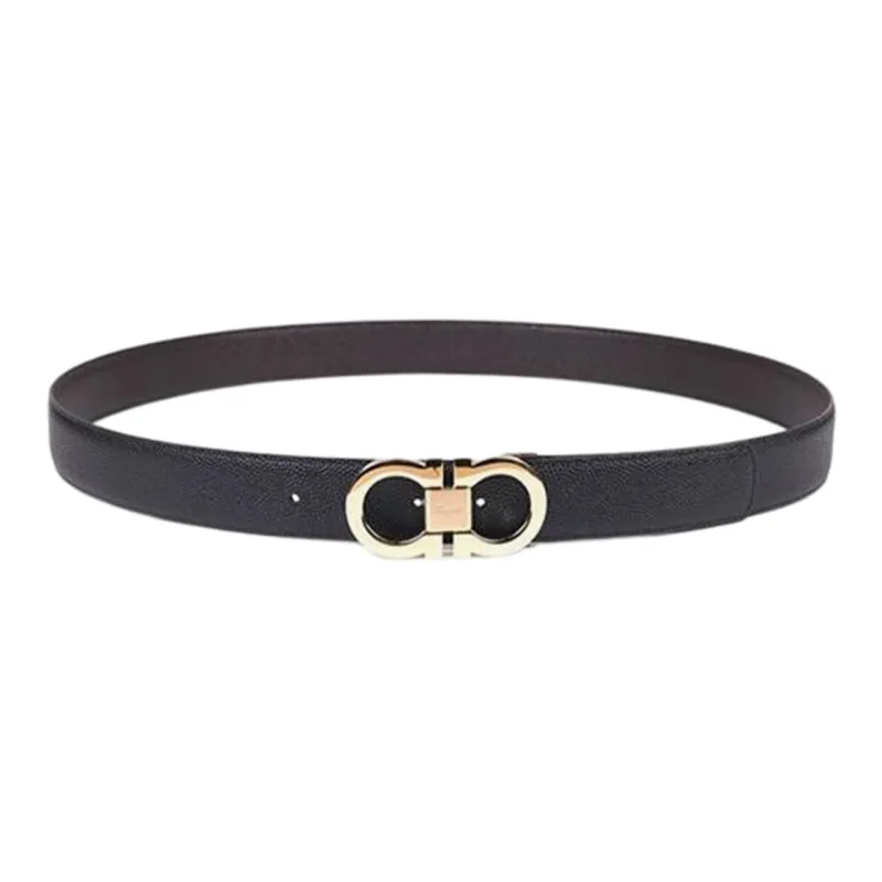 FERRAGAMO Logo Stamp Pin Buckle Cow Leather Leather Belts Men's Black Width 4.5cm-0