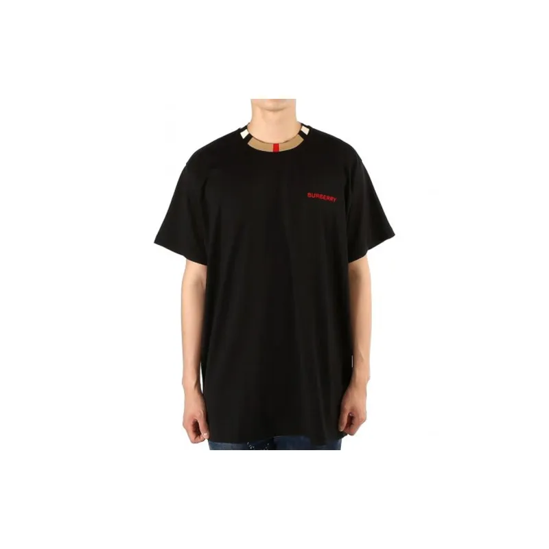 Burberry Men Icon Stripe Trim Cotton T-shirt Black-6