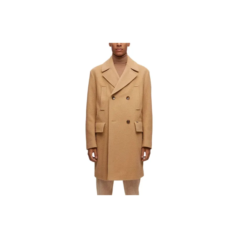 HUGO BOSS Double-Breasted Coat In A Wool Blend Coats Men's Umber-2