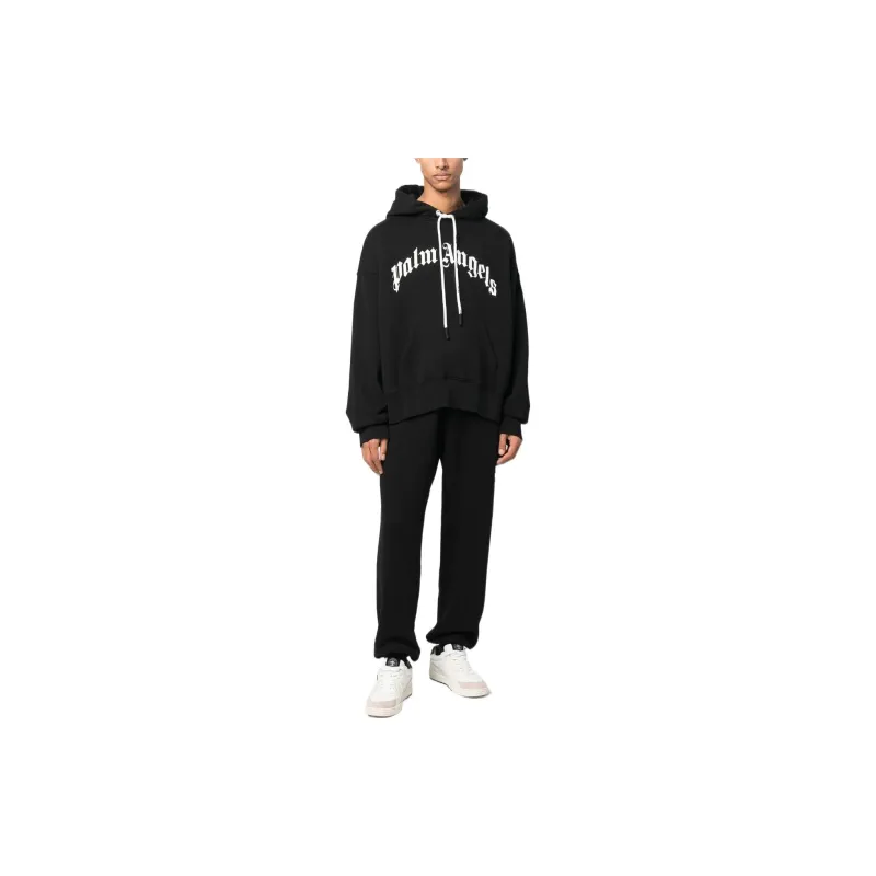 PALM ANGELS Curved Logo print Hoodie-1