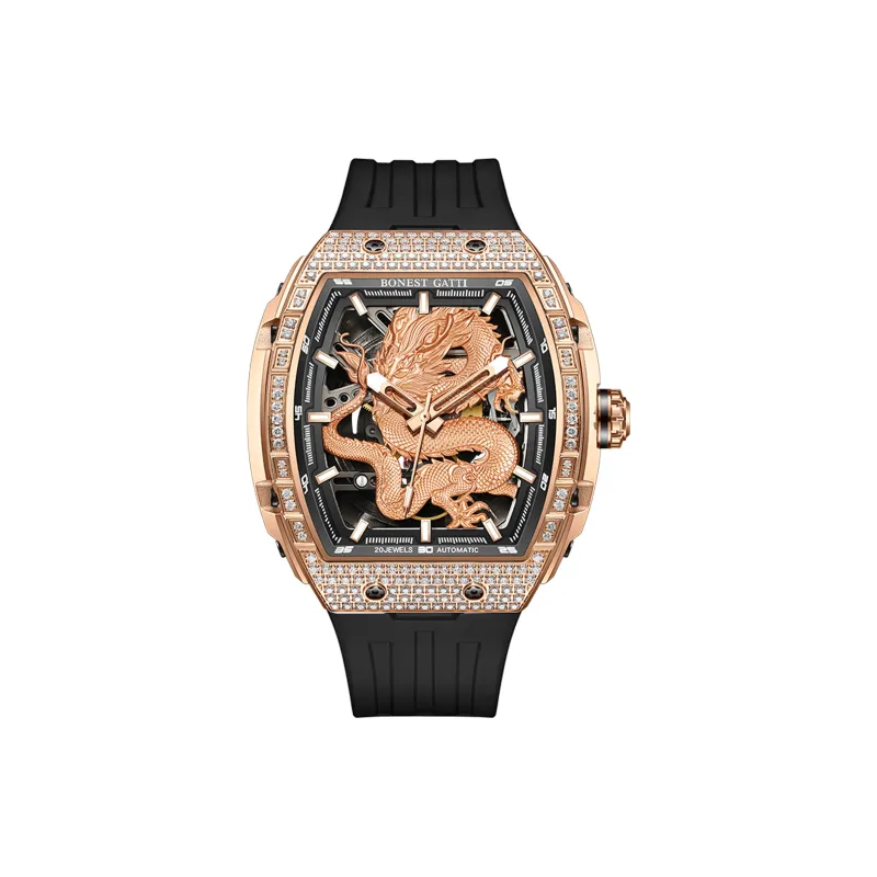 BONEST GATTI Automatic Mechanical Movement Rubber Strap Men's Watches Cut Out Dial-11