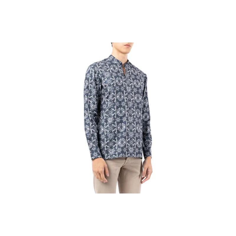 Kiton Floral-print Band Collar Shirt-3