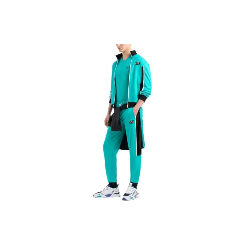 EMPORIO ARMANI EA7 Letter Logo Print Crew Neck Short Sleeved T Shirt T Shirt Men's Turquoise Color-2