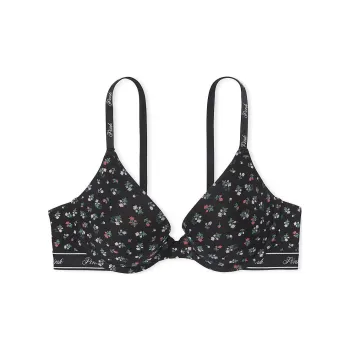 Victoria's Secret PINK Wear Everywhere Push Up Bra / P B F P Bra Women's Pure Black Floral Print