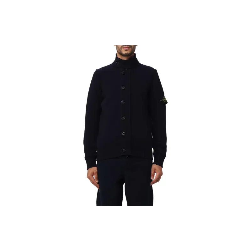 STONE ISLAND High Neck Logo Patch Ribbed Cardigan-1
