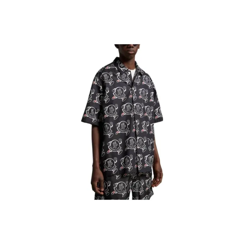 Moncler All Over Logo Collared Short Sleeve Shirt-2