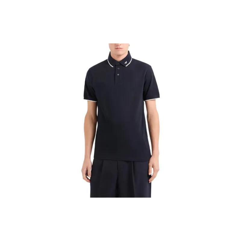 EMPORIO ARMANI Mercerised Piqué Polo Shirt With Micro Eagle Embroidery-1