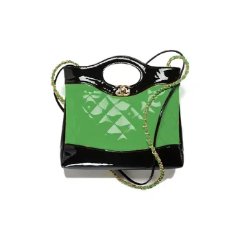 CHANEL Calfskin Patent Leather Shoulder Bag Crossbody Bag Handbag Mini Women's Green/Black