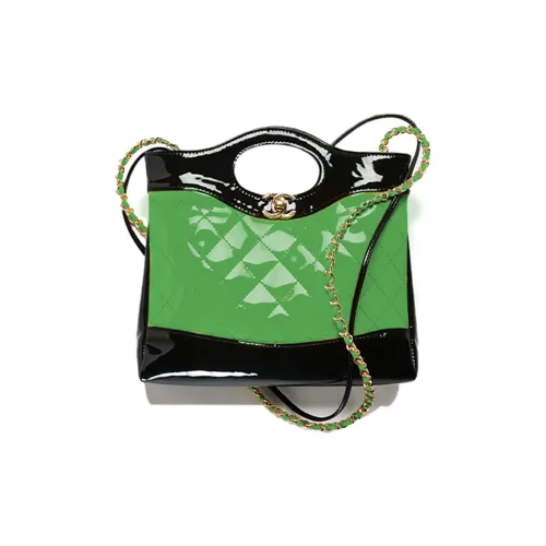 CHANEL Calfskin Patent Leather Shoulder Bag Crossbody Bag Handbag Mini Women's Green/Black