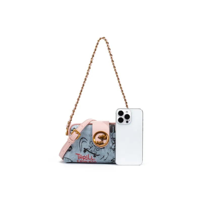 SNOOPY PU Crossbody Bag Shoulder Bag Regular Women's Blue/Pink-4