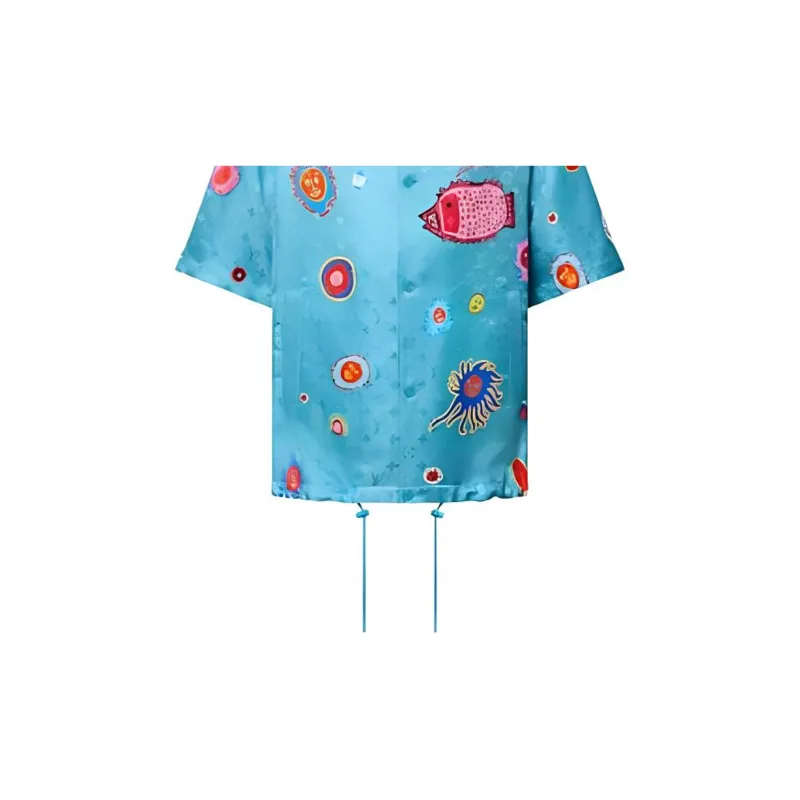 LOUIS VUITTON Pre Owned X Yayoi Kusama 2010 Monogram Face Shirt Short Sleeve Silk Turquoise Blue Multicolor 23AW-4