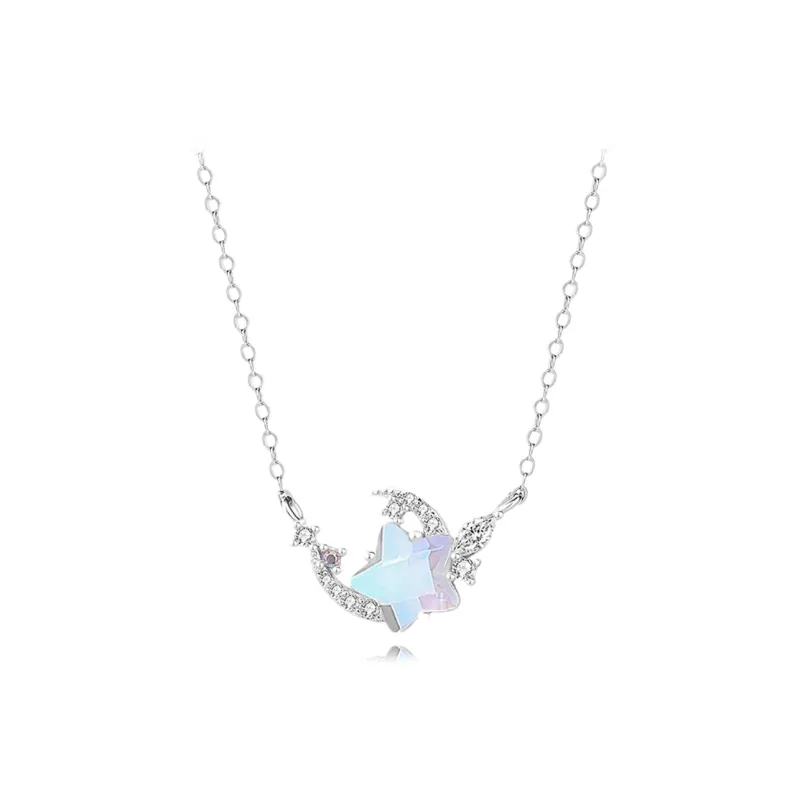 Muyan S925 Silver Moon Companion Star Necklace Women's-0