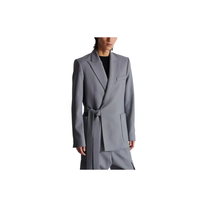 BALMAIN Double crepe Side belt Blazer-5