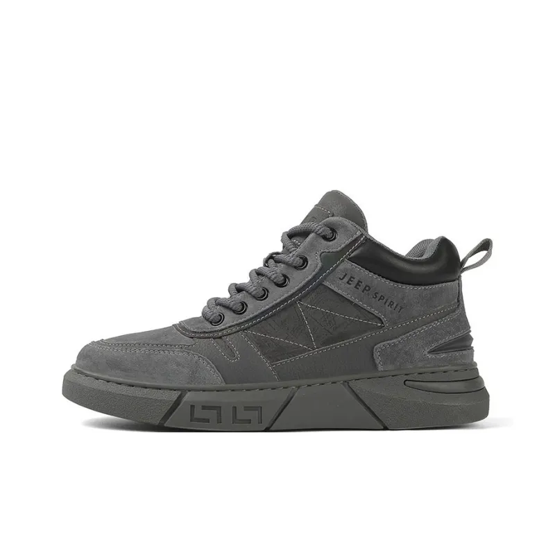 JEEP SPIRIT Slip Resistant, Abrasion Resistant, Waterproof, Lightweight Mid Top Casual Shoes Men's Climbing Gray-0